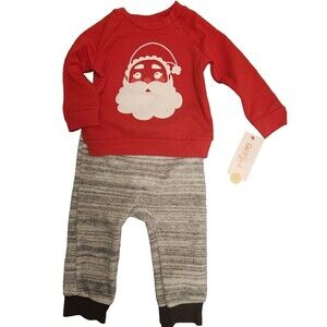 NWT Santa 2 Piece Sweatsuit Outfit 12M Cat & Jack Unisex Christmas Fleece